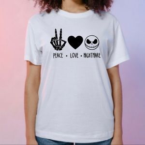 Peace Love Nightmare Before Christmas Graphic Cotton Tee Shirt